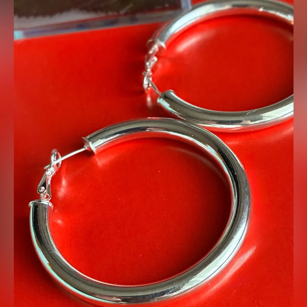 925 Silver Earrings,Classic Chunky Hoop Earrings in Silver